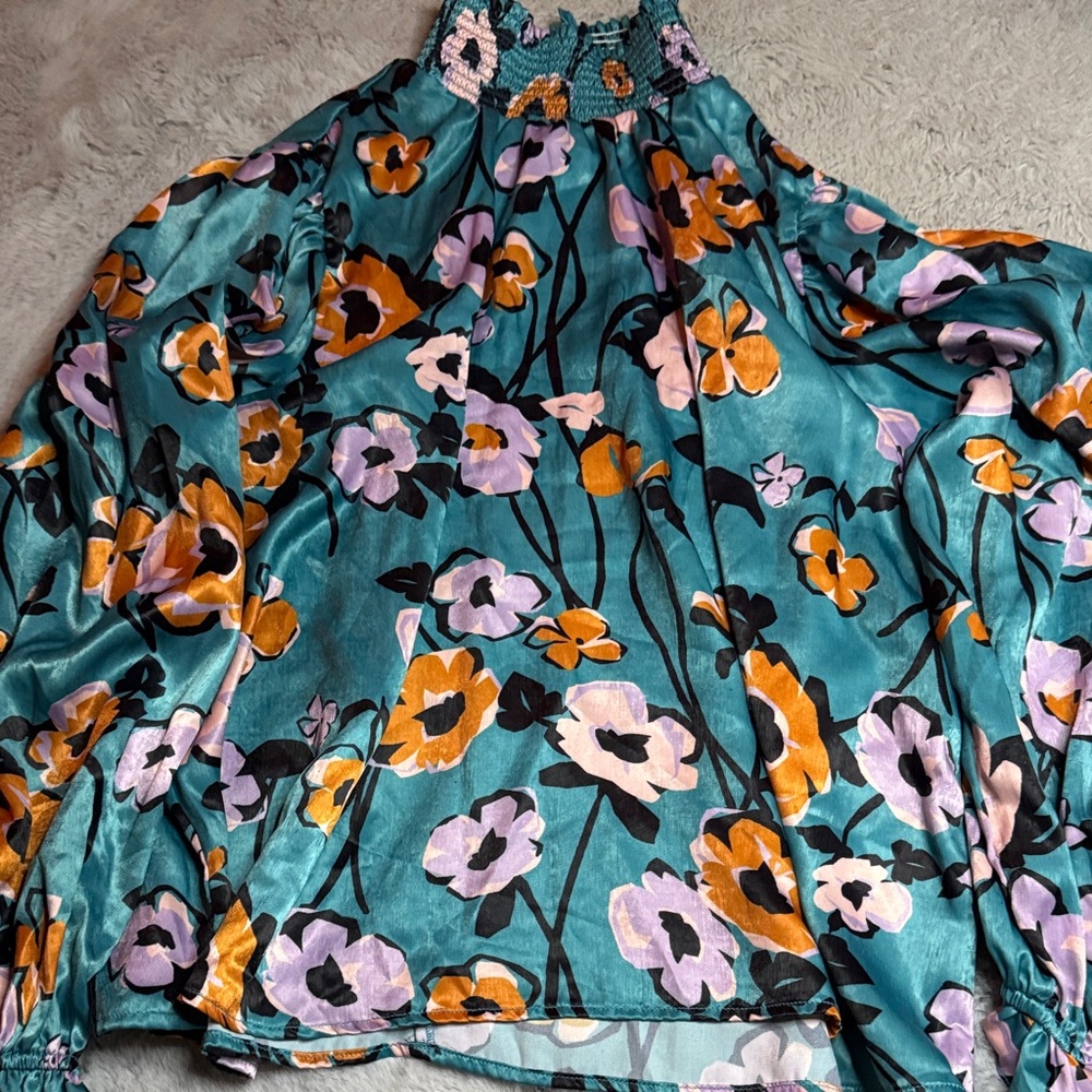 Vici Teal and Orange Floral Blouse